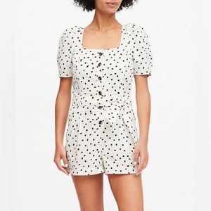 White and Black Polka Dot Romper with Puff Sleeves